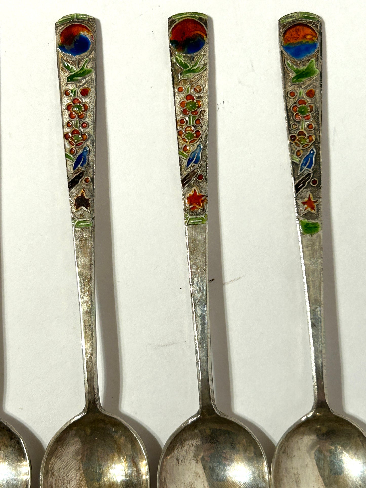 SILVER AND ENAMEL SET ORIENTAL SPOONS