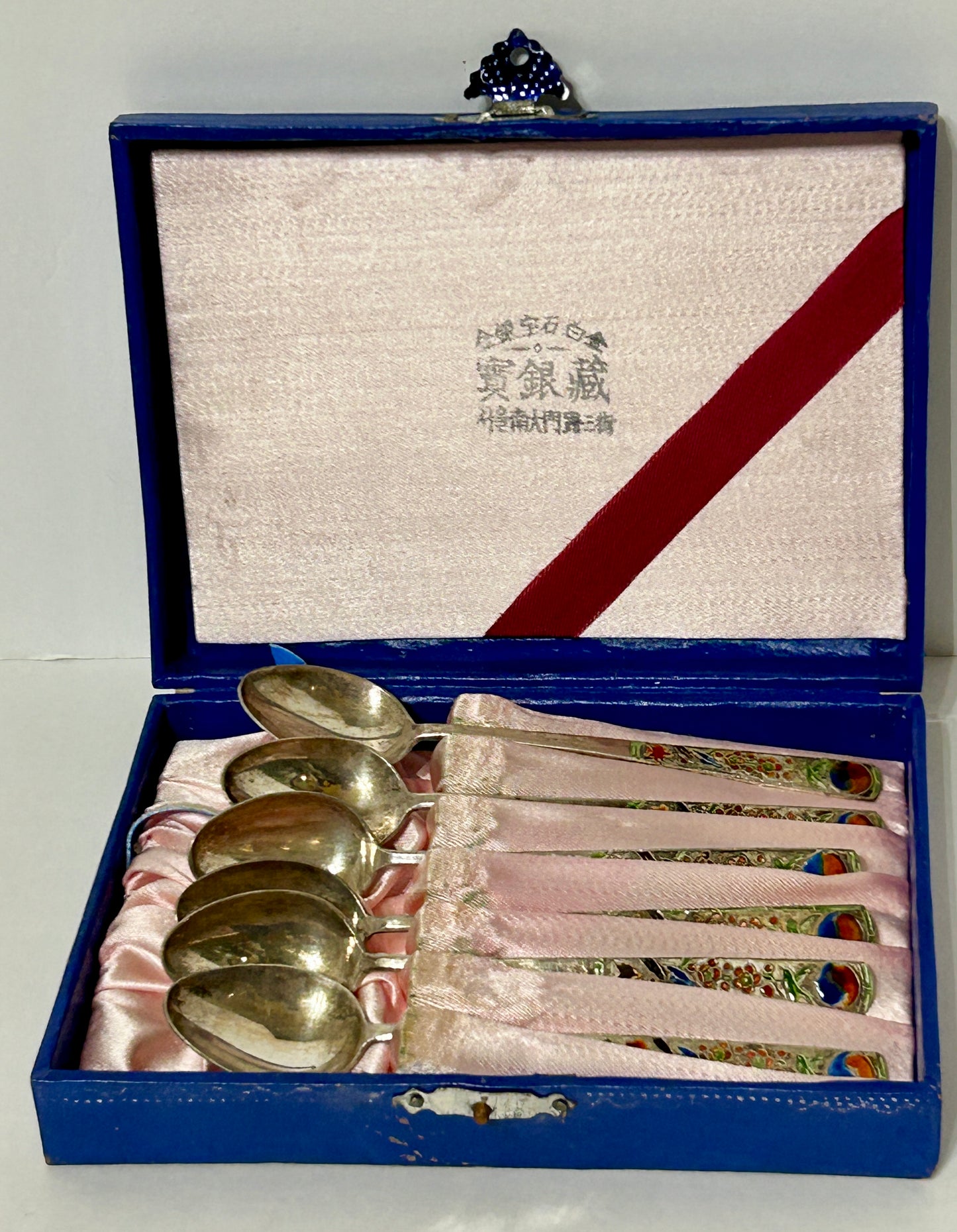 SILVER AND ENAMEL SET ORIENTAL SPOONS