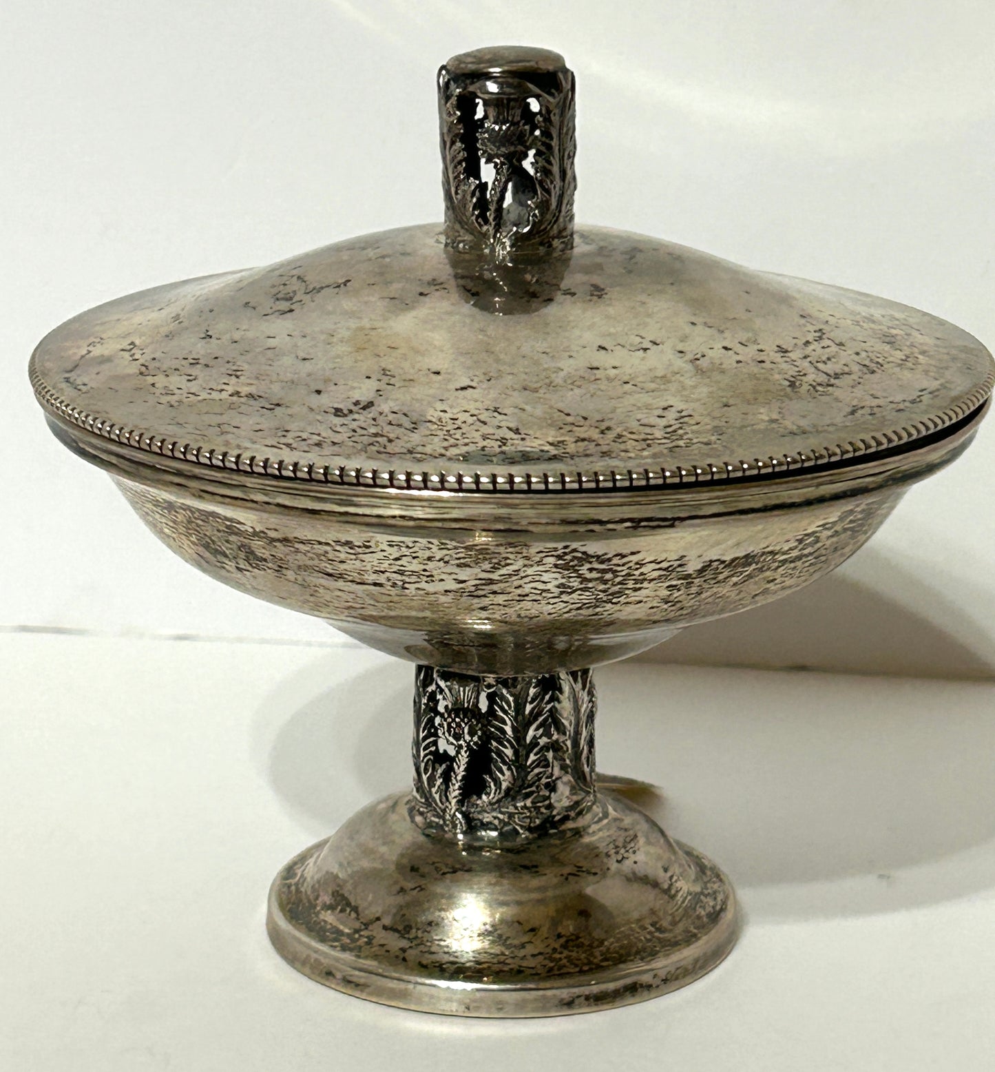 STERLING SILVER THISTLE PATTERN COVERED COMPOTE