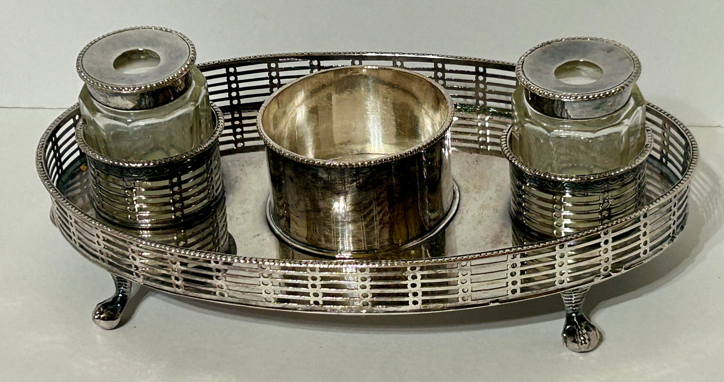 ENGLISH GEORGIAN SHEFFIELD PLATE ANTIQUE DESK STANDISH