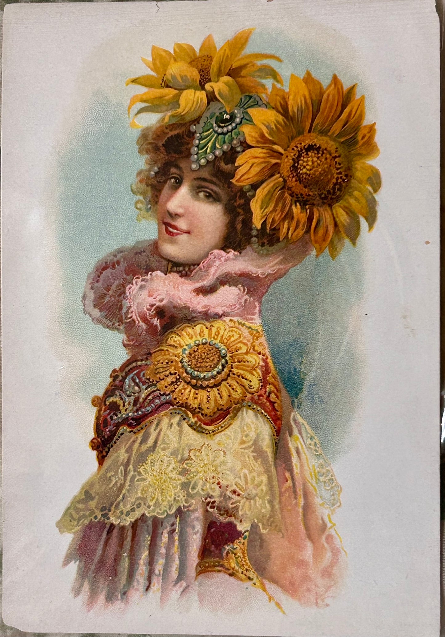 ANTIQUE PRINTS OF WOMEN WEARING LARGE FLOWERS EARLY 1900'S