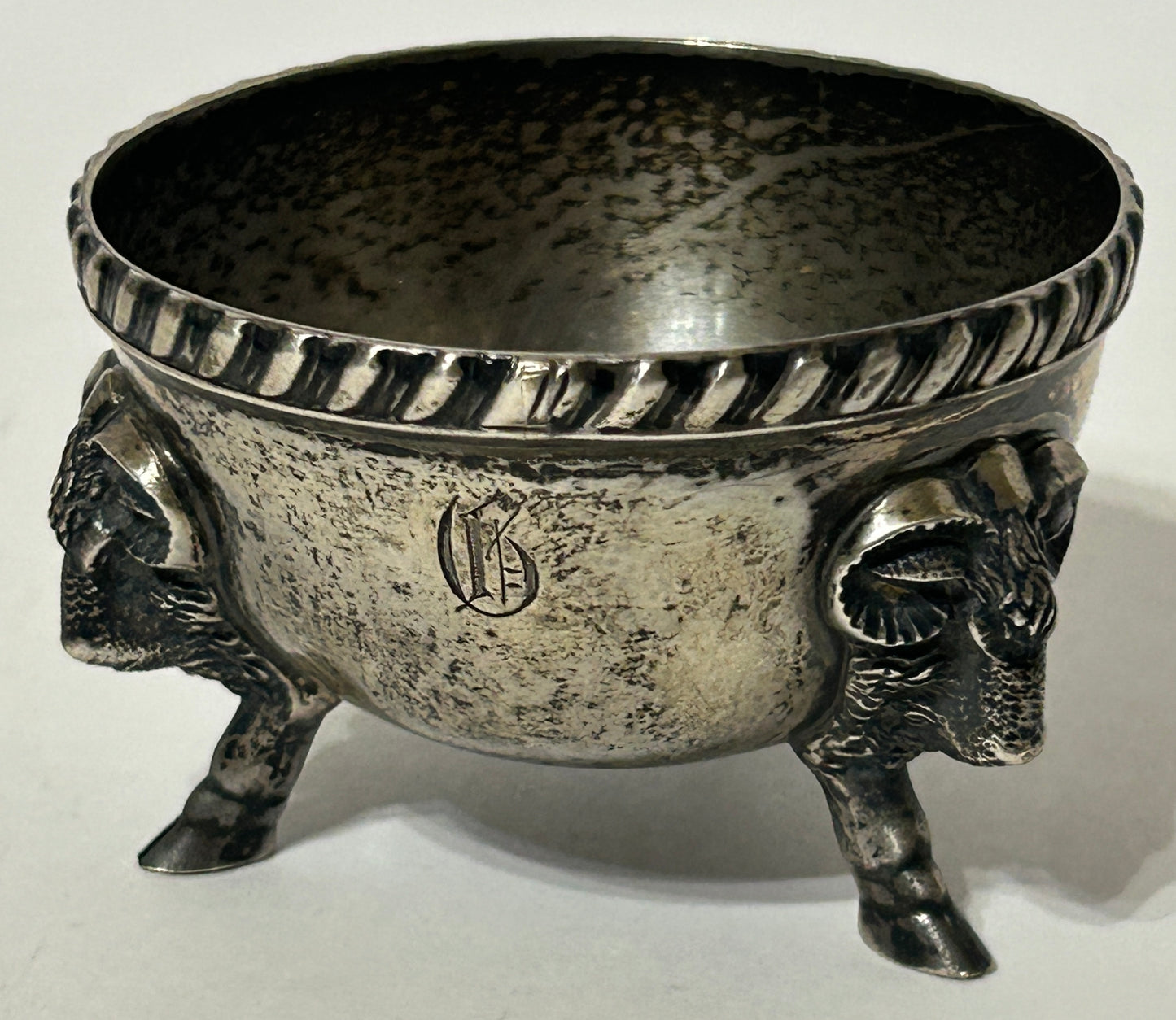 STERLING GORHAM SILVER RAMS HEADS SALT HOLDER