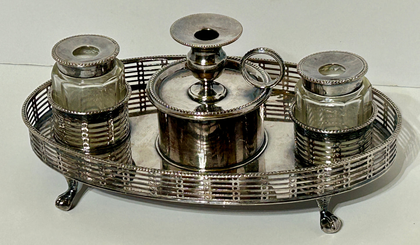 ENGLISH GEORGIAN SHEFFIELD PLATE ANTIQUE DESK STANDISH