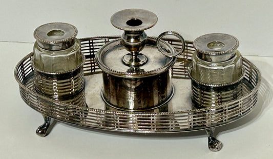 ENGLISH GEORGIAN SHEFFIELD PLATE ANTIQUE DESK STANDISH