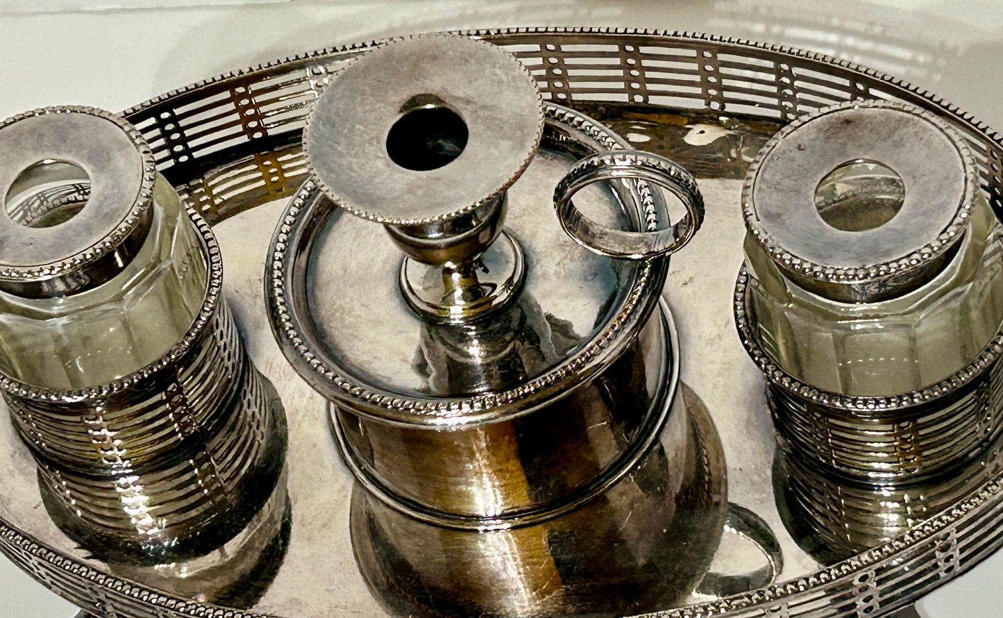 ENGLISH GEORGIAN SHEFFIELD PLATE ANTIQUE DESK STANDISH