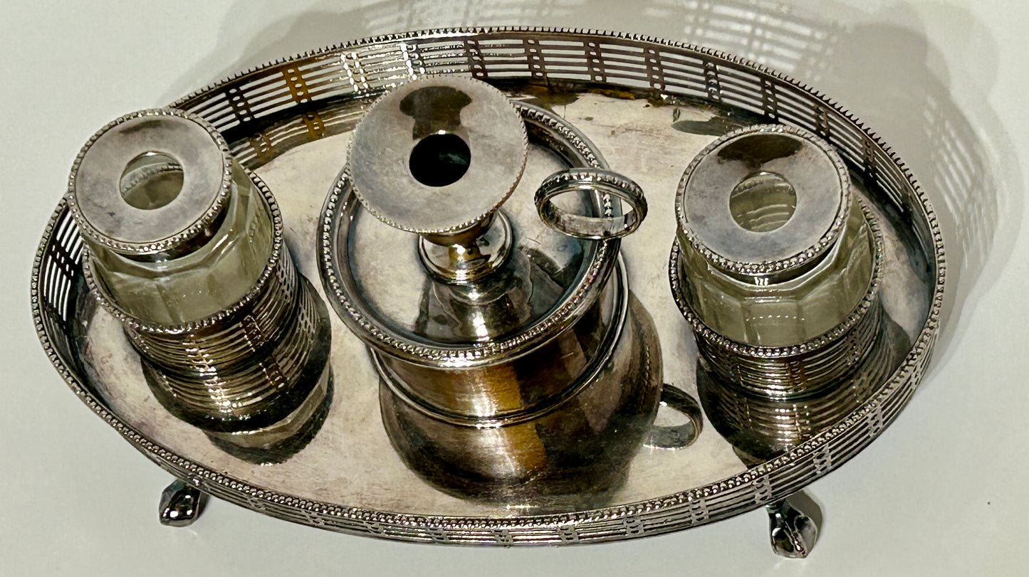 ENGLISH GEORGIAN SHEFFIELD PLATE ANTIQUE DESK STANDISH