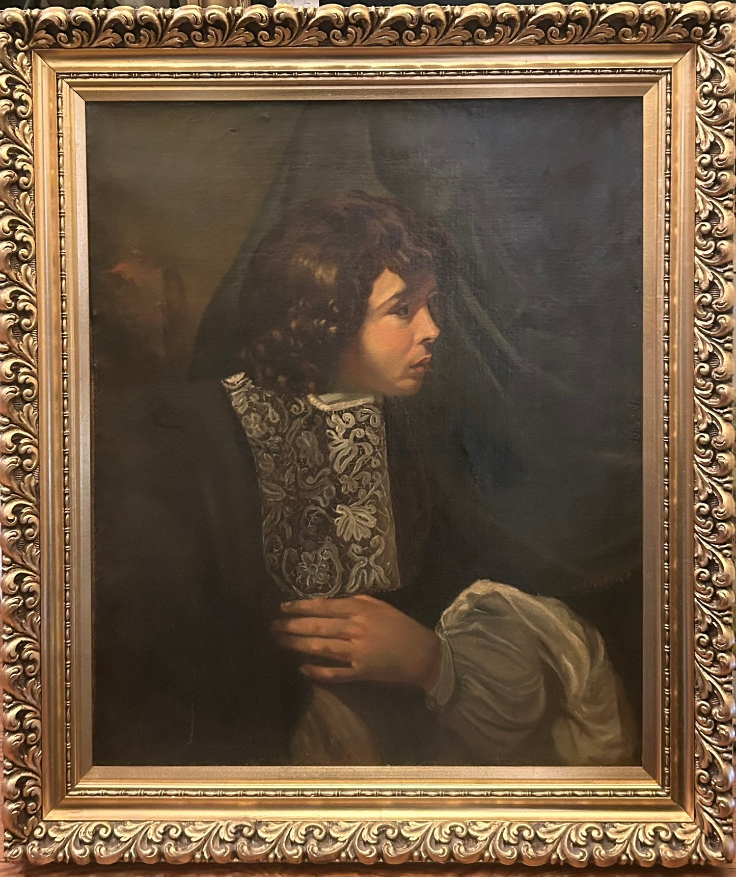 1800'S PAINTING OF BOY IN FANCY CLOTHING