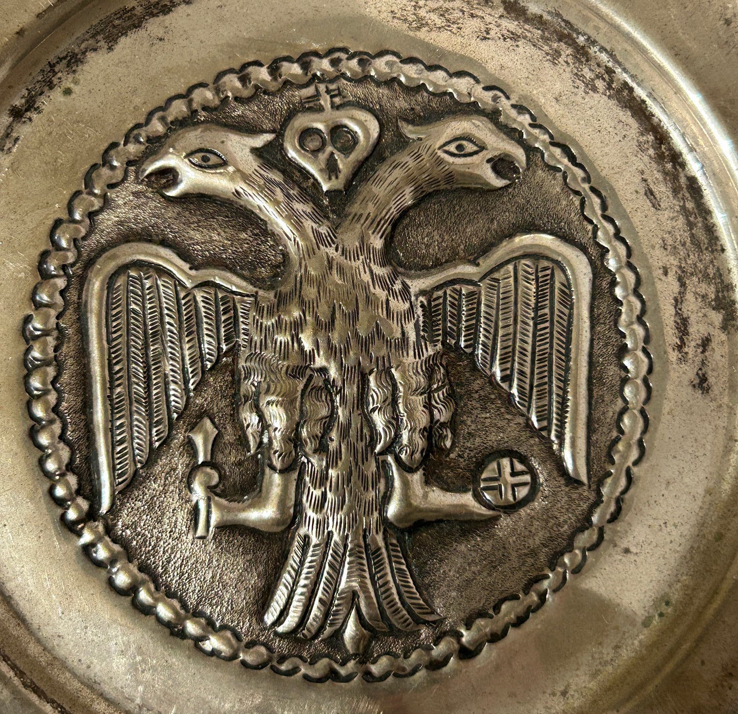 SCANDINAVIA - NORWAY SILVER TRAY WITH DOUBLE HEAD EAGLE