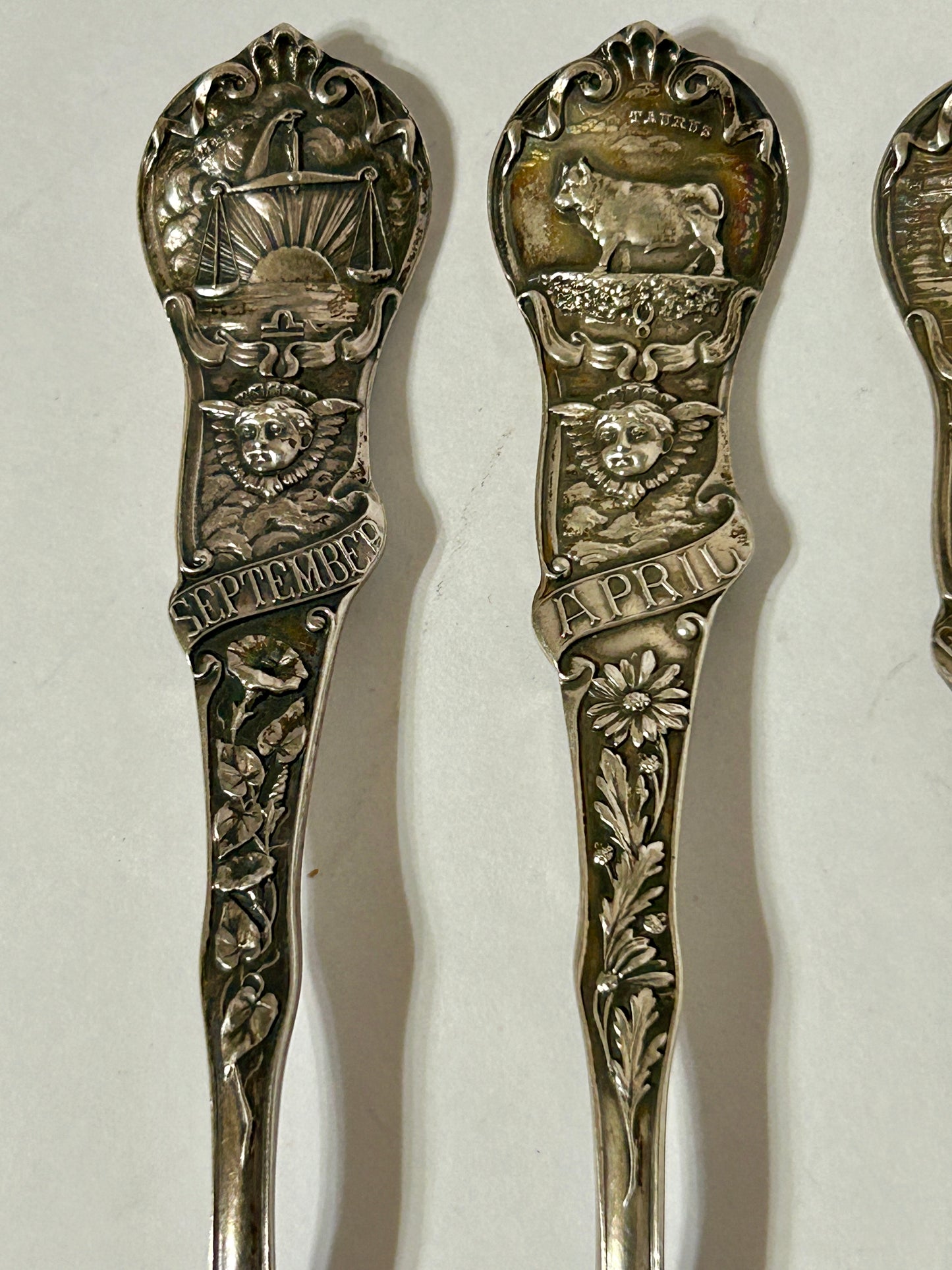 STERLING ZODIAC PATTERN HEAVY FORKS