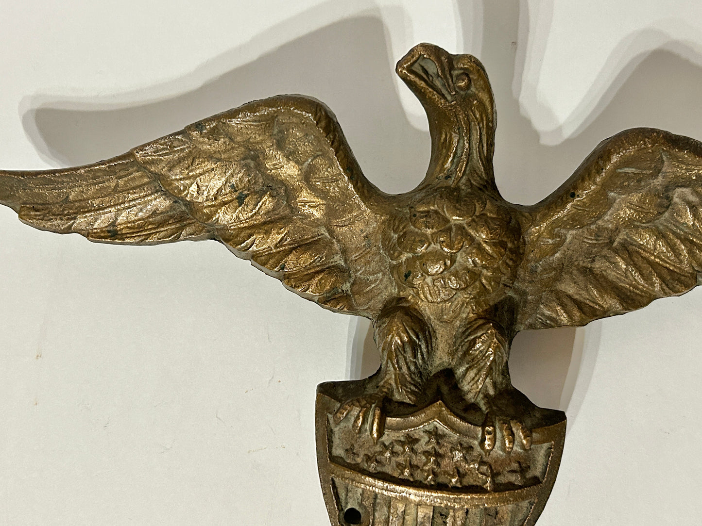 ANTIQUE BRONZE EAGLE AND SHIELD DECORATION