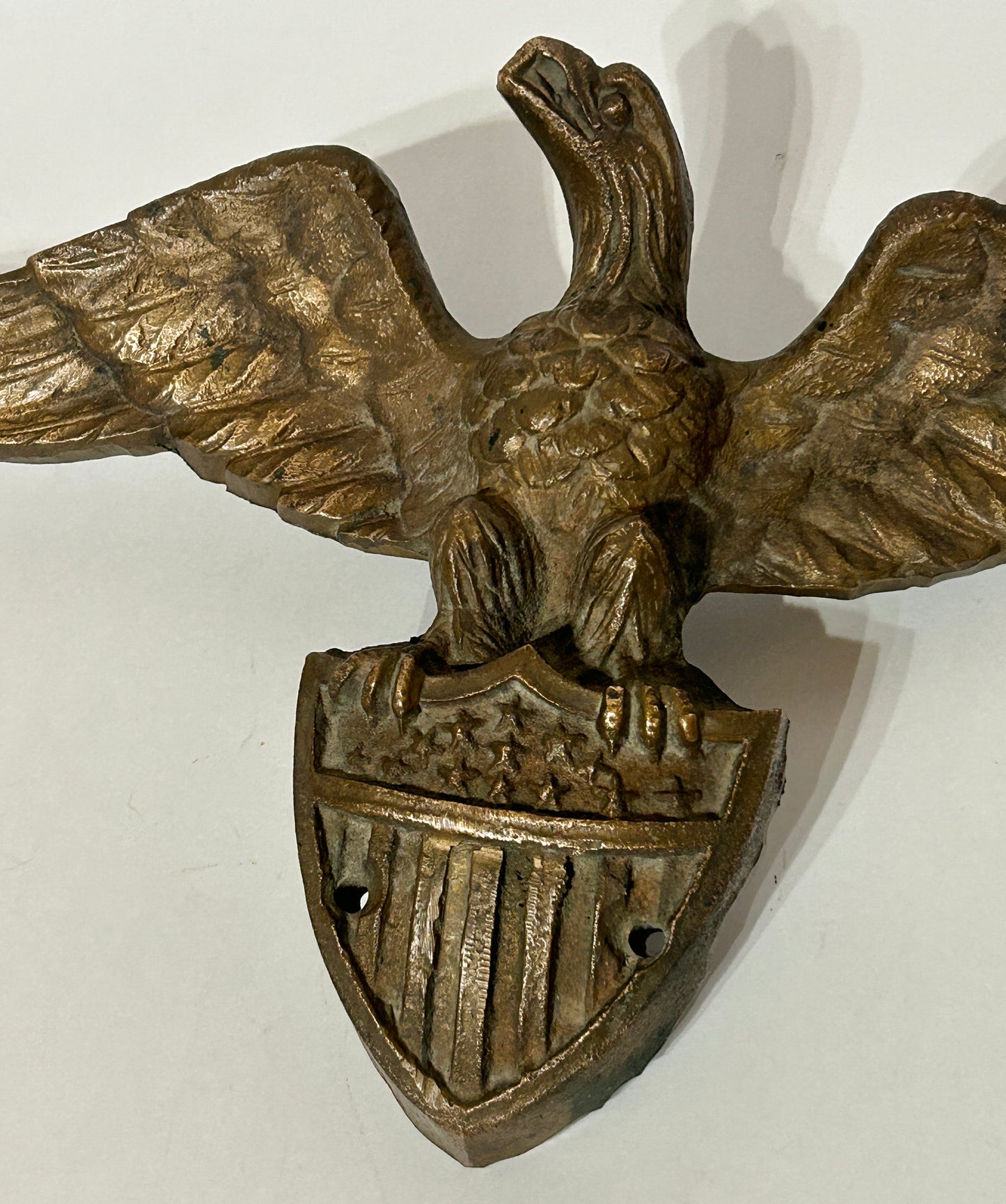 ANTIQUE BRONZE EAGLE AND SHIELD DECORATION