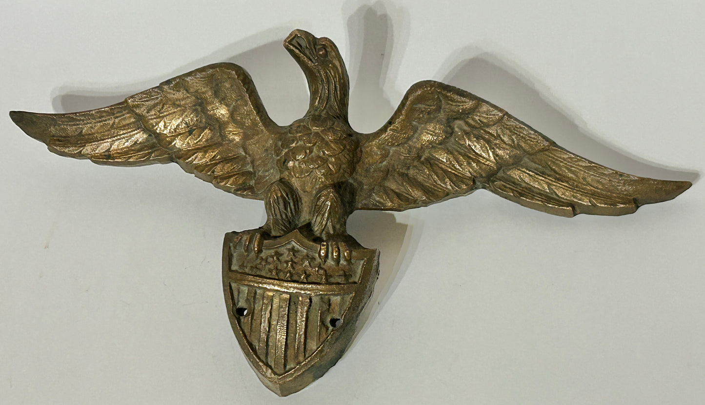 ANTIQUE BRONZE EAGLE AND SHIELD DECORATION