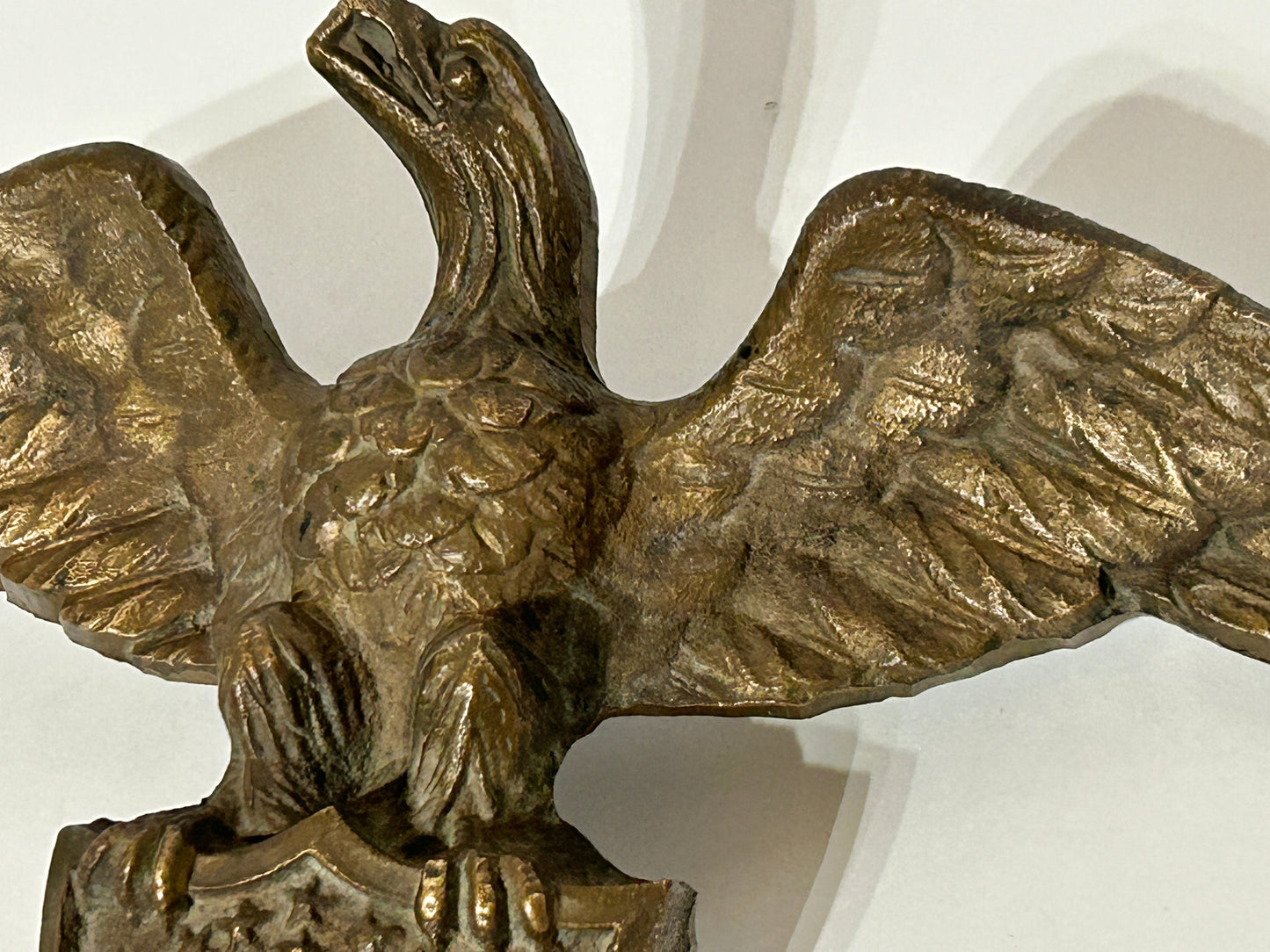 ANTIQUE BRONZE EAGLE AND SHIELD DECORATION