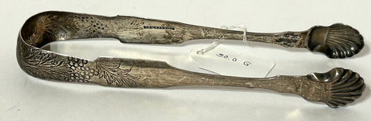COIN SILVER ANTIQUE SUGAR TONGS BY WHARTENBY OF PHILADELPHIA