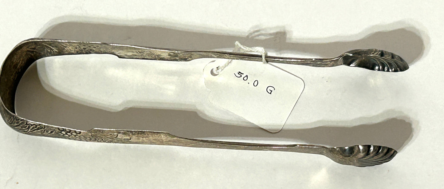COIN SILVER ANTIQUE SUGAR TONGS BY WHARTENBY OF PHILADELPHIA