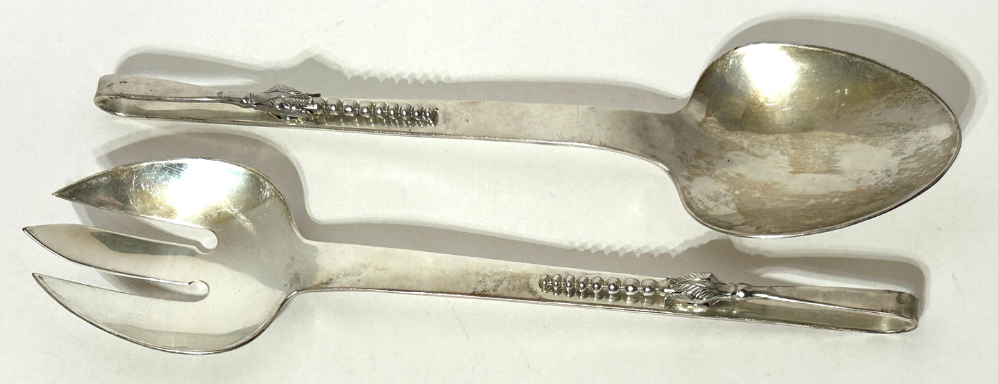 MEXICAN SILVER HEAVY LARGE SALAD SET