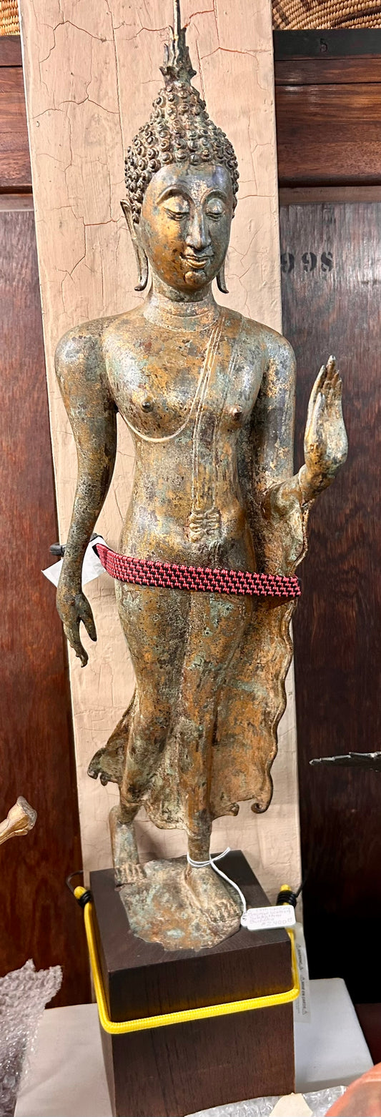 WALKING SUKHOTHAI BRONZE WALKING BUDDHA 19TH CENTURY